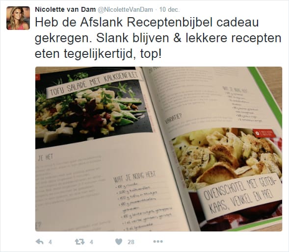 Afslank Receptenbijbel kopen? Afvallen kan ook leuk zijn! 2 Nicolette Helena Elizabeth van Dam is een Nederlands actrice en televisiepresentatrice