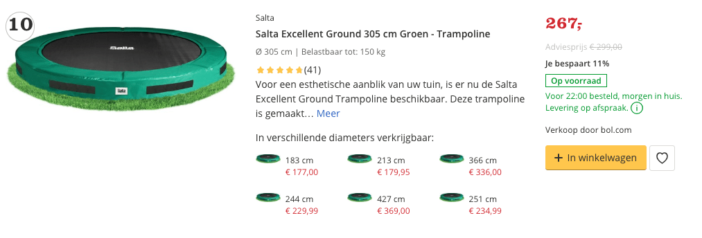 Top 1 Salta Excellent Ground 305 cm Groen - Trampoline