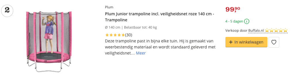 Top 2 Plum Junior trampoline incl. veiligheidsnet roze 140 cm - Trampoline review
