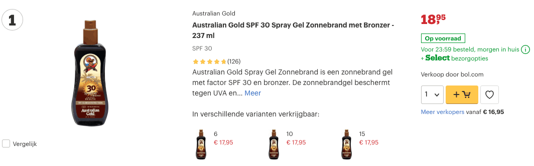 Top 1 Australian Gold SPF 30 Spray Gel Zonnebrand met Bronzer - 237 ml review