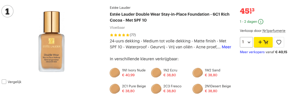 Top 1 Estée Lauder Double Wear Stay-in-Place Foundation - 6C1 Rich Cocoa - Met SPF 10 review