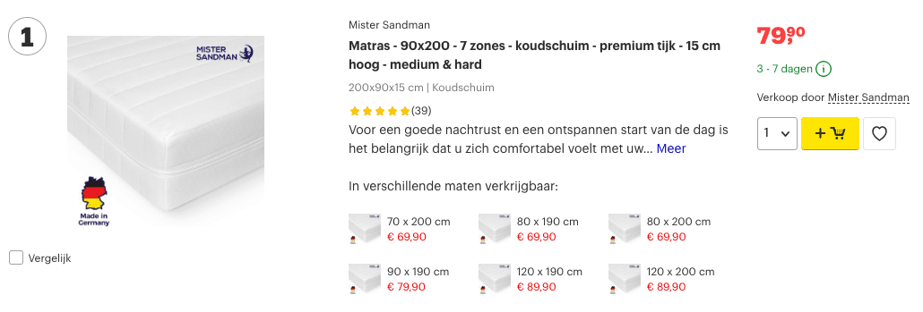 Top 1 Matras - 90x200 - 7 zones - koudschuim - premium tijk - 15 cm hoog - medium & hard review
