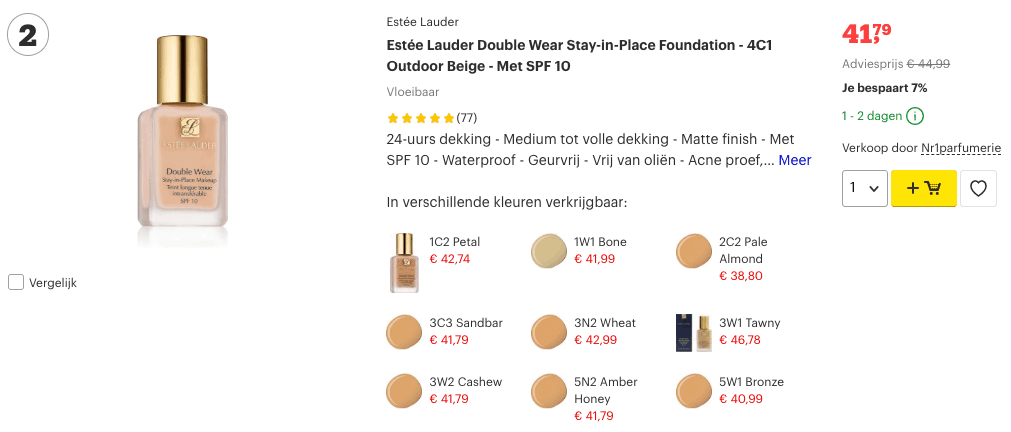Top 2 Estée Lauder Double Wear Stay-in-Place Foundation - 4C1 Outdoor Beige - Met SPF 10 review