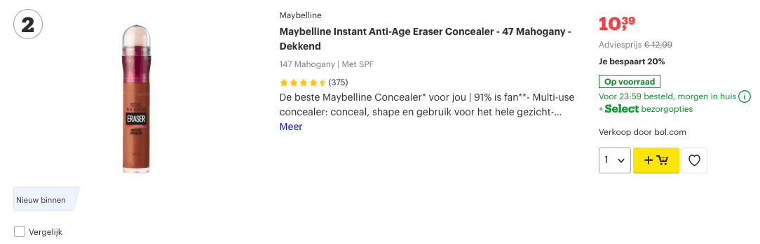 Beste concealers? De beste manier om je wallen snel weg te werken! 2 Top 2 Maybelline Instant Anti-Age Eraser Concealer - 47 Mahogany - Dekkend review