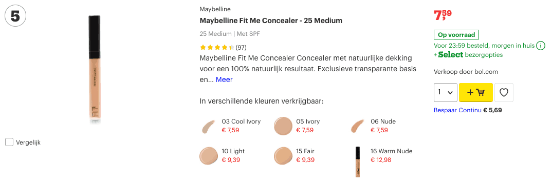 Beste concealers? De beste manier om je wallen snel weg te werken! 5 Top 5 Maybelline Fit Me Concealer - 25 Medium review