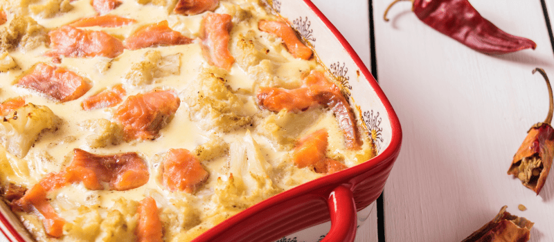 Droogtrainers - Koolhydraatarm eten, recepten en weekmenu's 6 Koolhydraatarme zalm ovenschotel recept